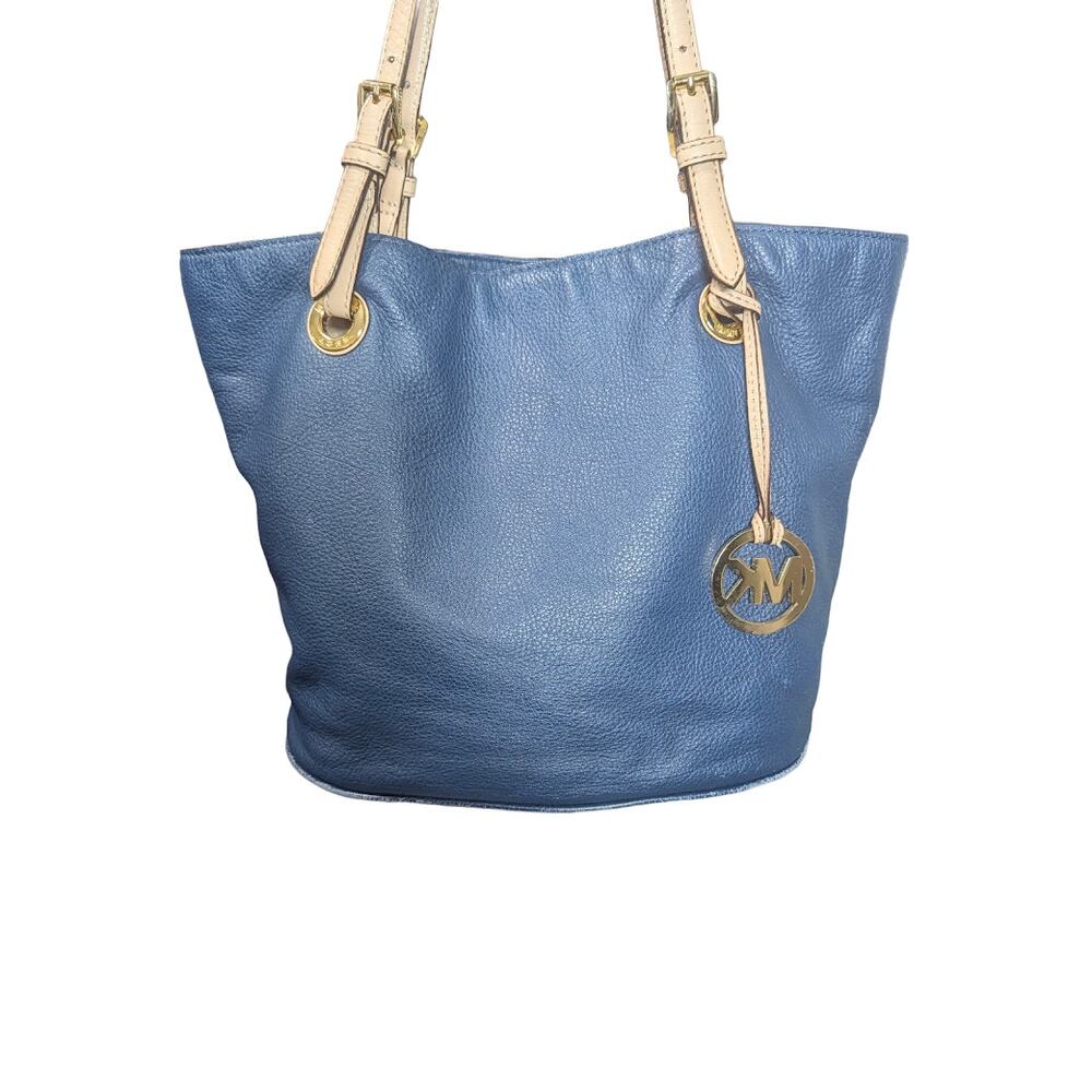 Michael Kors Jet Set Blue Pebbled Leather Bucket Shoulder Tote